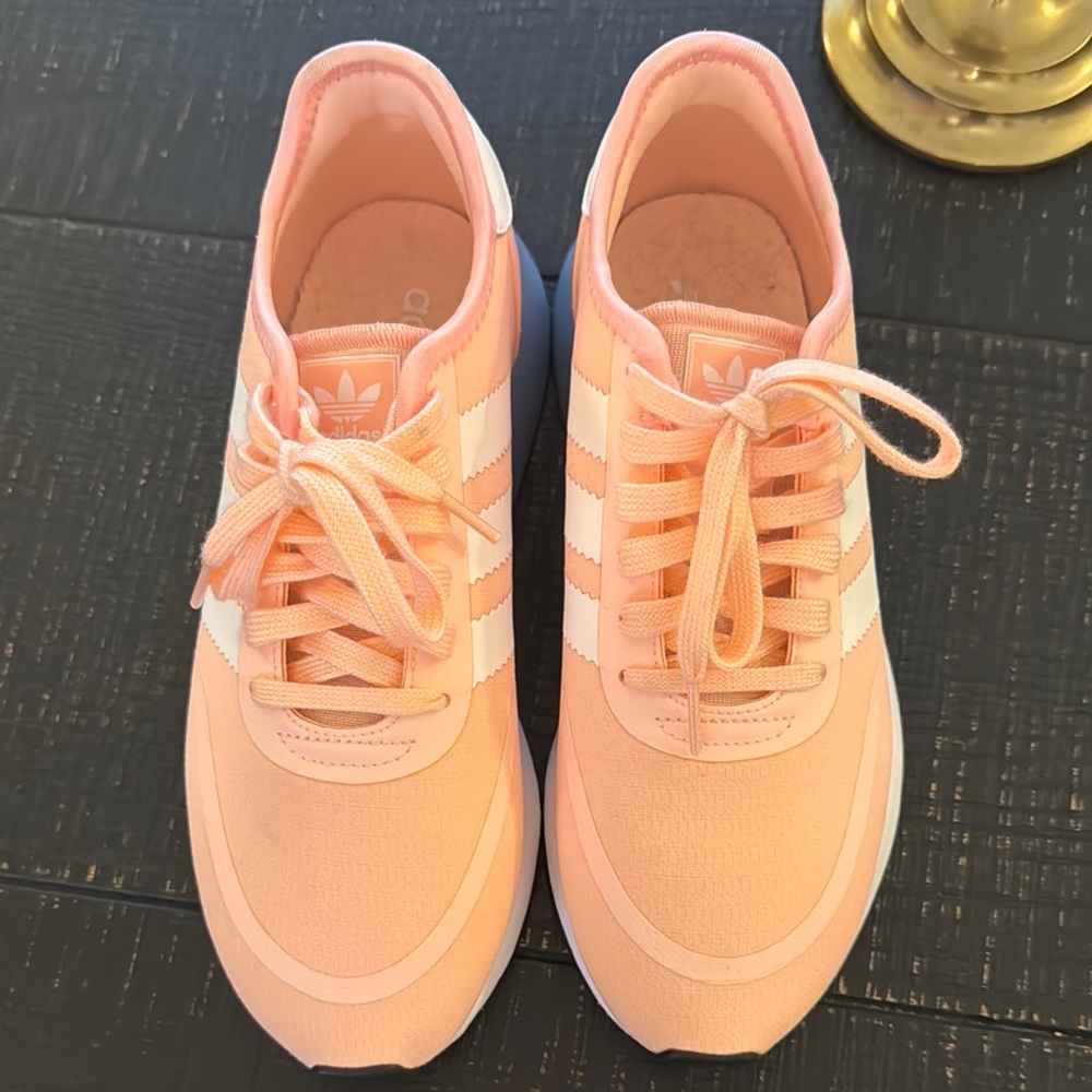 Adidas Pink and White Sneakers Lightweight Low-Top